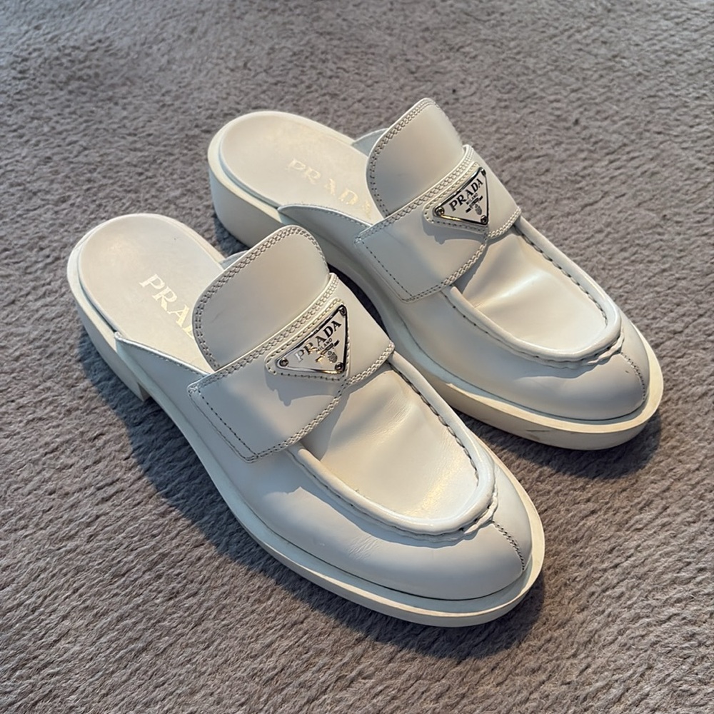 Prada White Open-Back Mule Loafers